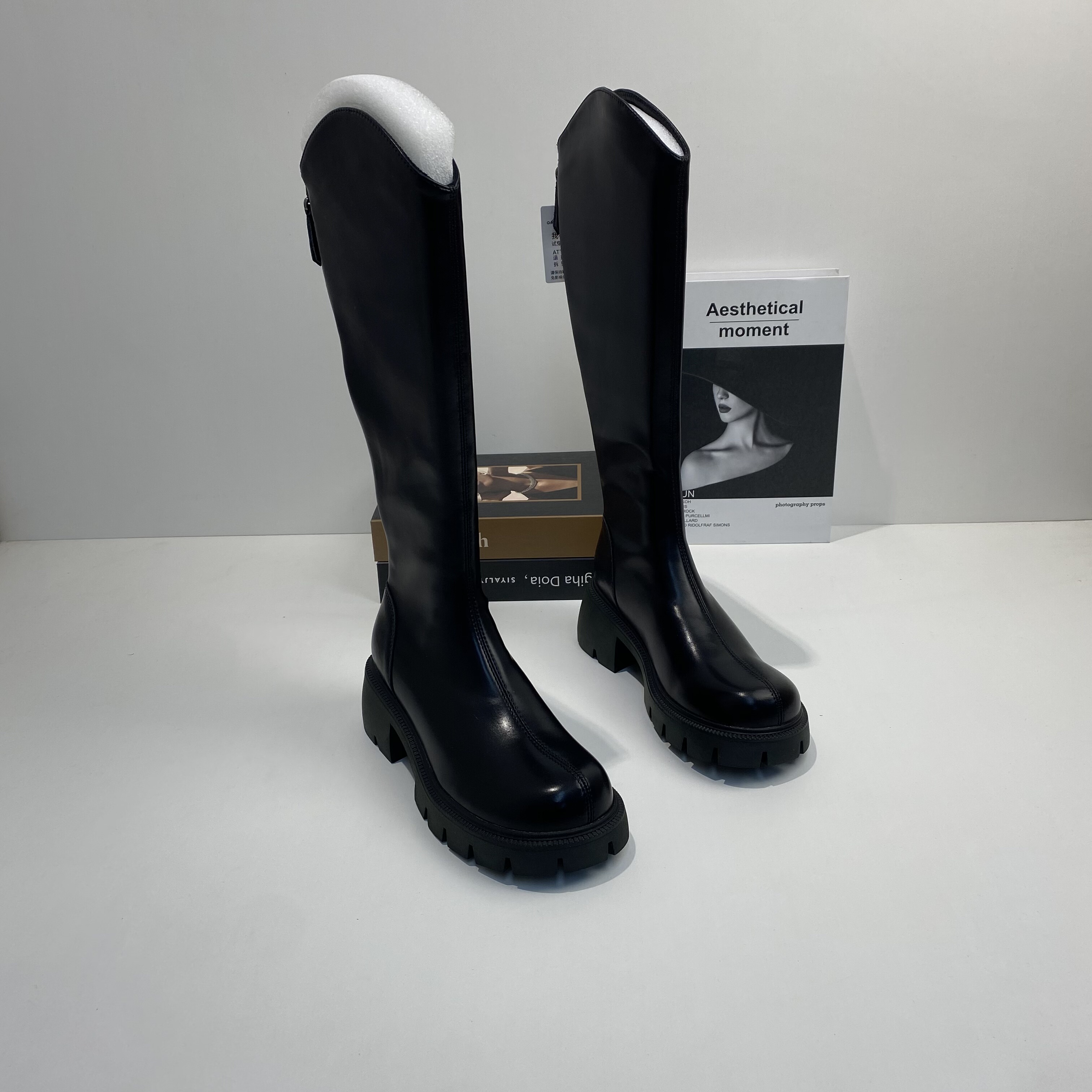 2026新款秋冬粗跟牛皮厚底大筒围欧美风v口时装厚底西部靴骑士靴,女鞋,骑士靴,淘宝优惠券,粉丝福利购,淘宝优惠卷