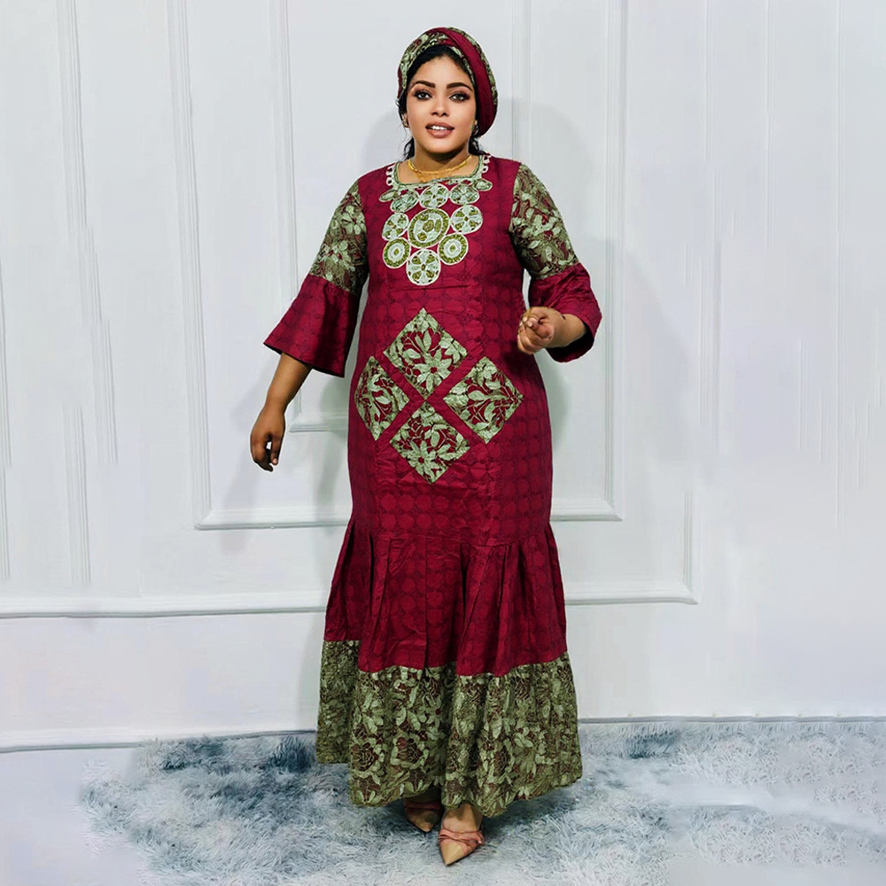 wedding women大码长袍绣花Middle East Africa lace long skirt