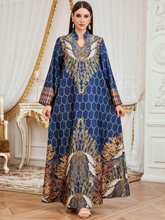 中东风格迪拜长袍女装高贵气质贵妇连衣裙jalabia阿拉伯女士长裙