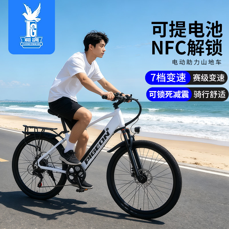 飞鸽T9电动山地自行车电池可拆学生电动车男士36V