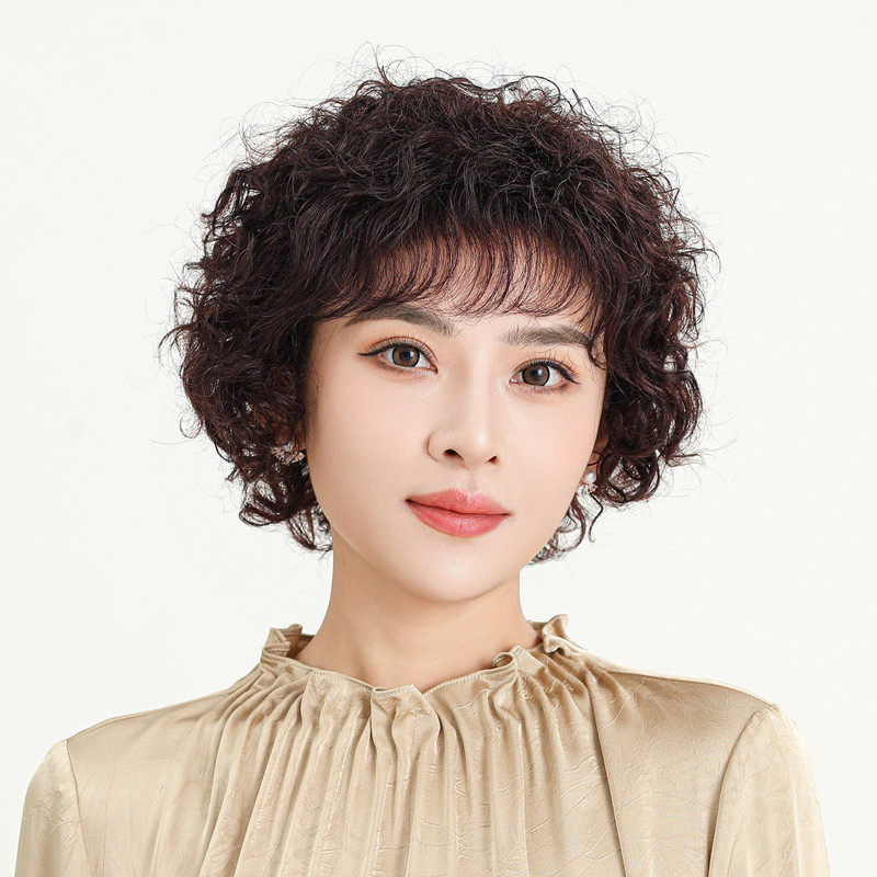 假发女短发真发全真人发全头套中老年妈妈款女士短卷发自然真头发