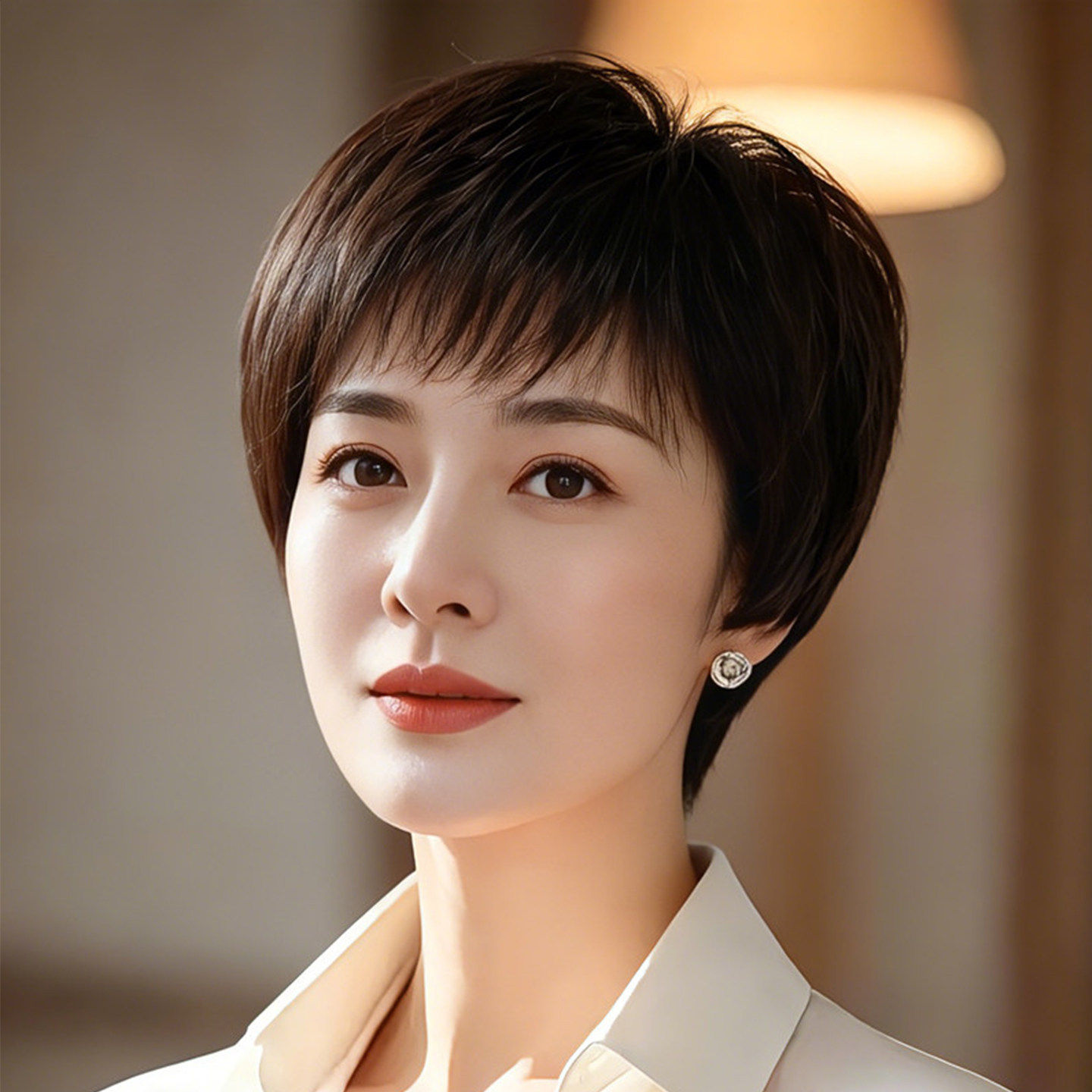 中老年真人发丝短直发整顶假发