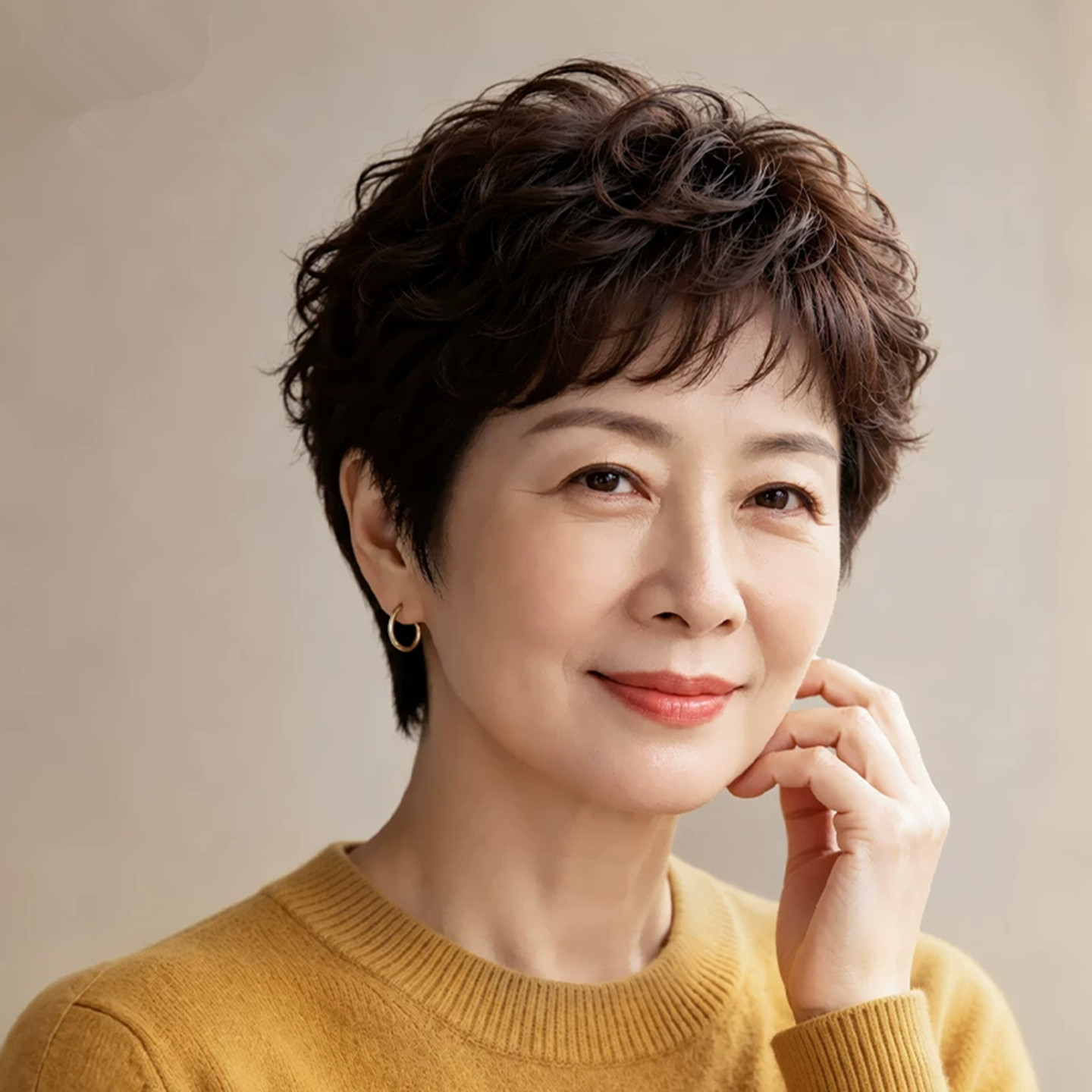 中老年真发短卷透气减龄整顶假发