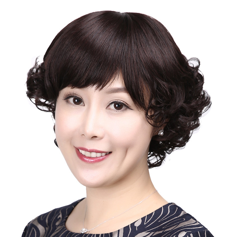 真发假发女短发妈妈蓬松短卷发中年女士中老年假发短发化疗假发套