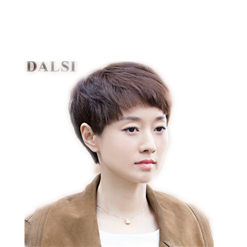 罗子君假发女短发真发假发套时尚短直发发型逼真自然妈妈全头套