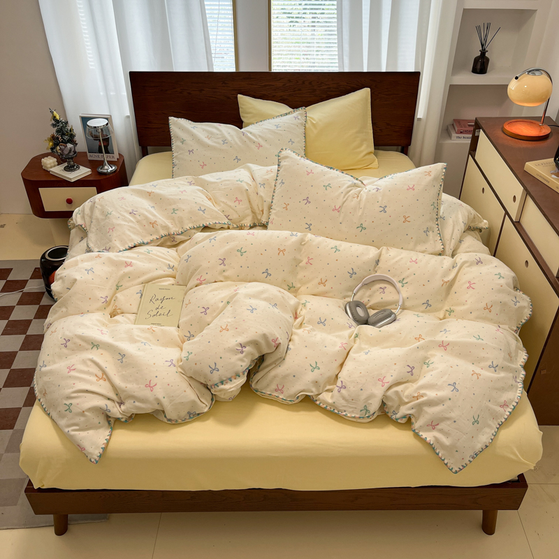 全棉针织双层纱四件套A类母婴级被套床笠2025新款单双人床上用品