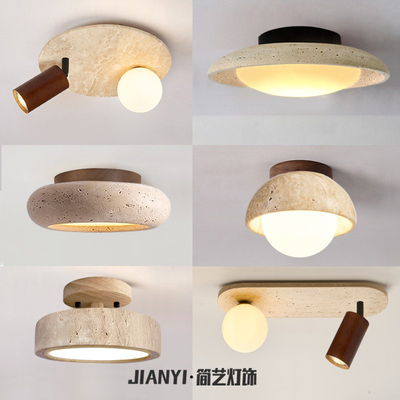 中古侘寂风黄洞石小吸顶灯复古奶油风卧室玄关阳台走廊楼梯过道灯