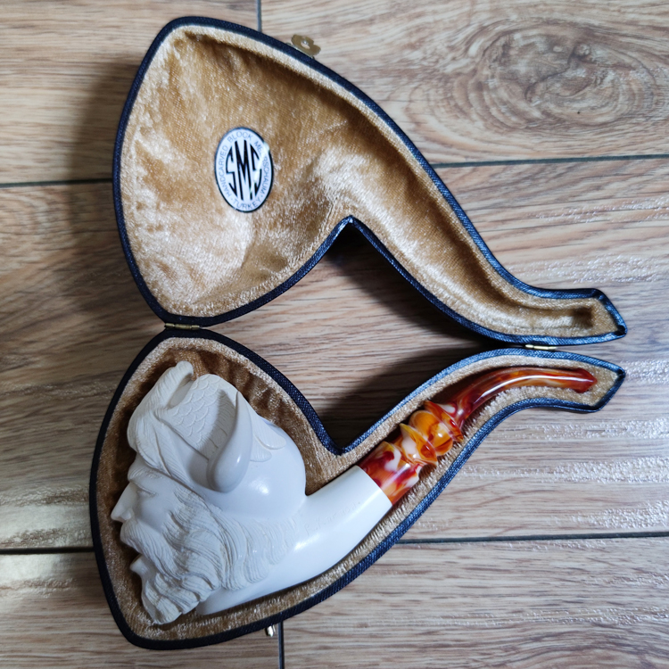 斗里乾坤 土耳其SMS原石手工雕刻R.Karaca签名自由式海泡石烟斗