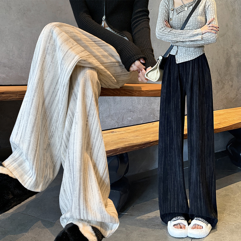 秋冬新款慵懒风裤子女装欧棉绒复古宽松拖地裤慵懒设计感休闲