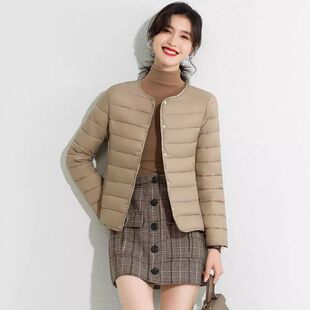 女短款春秋新款轻薄保暖棉服韩版百搭修身小香风外套潮无领外穿潮