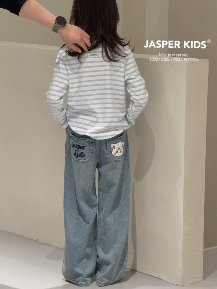 Jasper kids波拉韩版2025春款女童直筒裤中大童百搭休闲裤牛仔裤