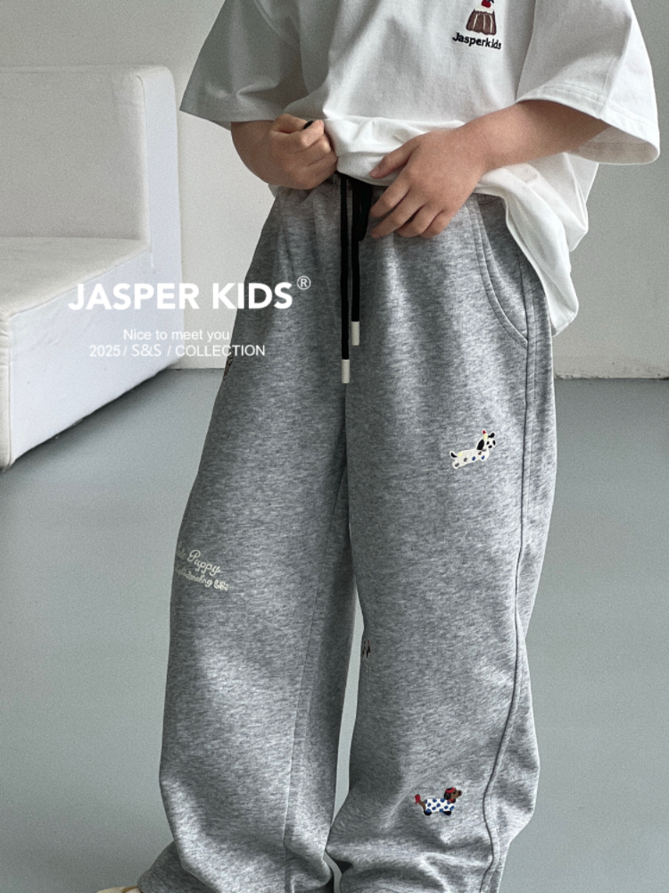 Jasper kids 韩版2025春款男女童针织直筒裤中大童百搭休闲裤