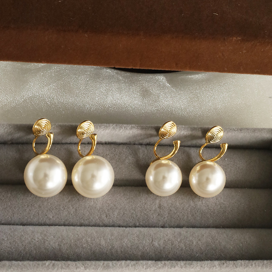 设计师款金色珍珠耳夹无耳洞女气质圆形珍珠耳环蚊香盘耳饰,饰品/流行首饰/时尚饰品新,耳环,淘宝优惠券,粉丝福利购,淘宝优惠卷