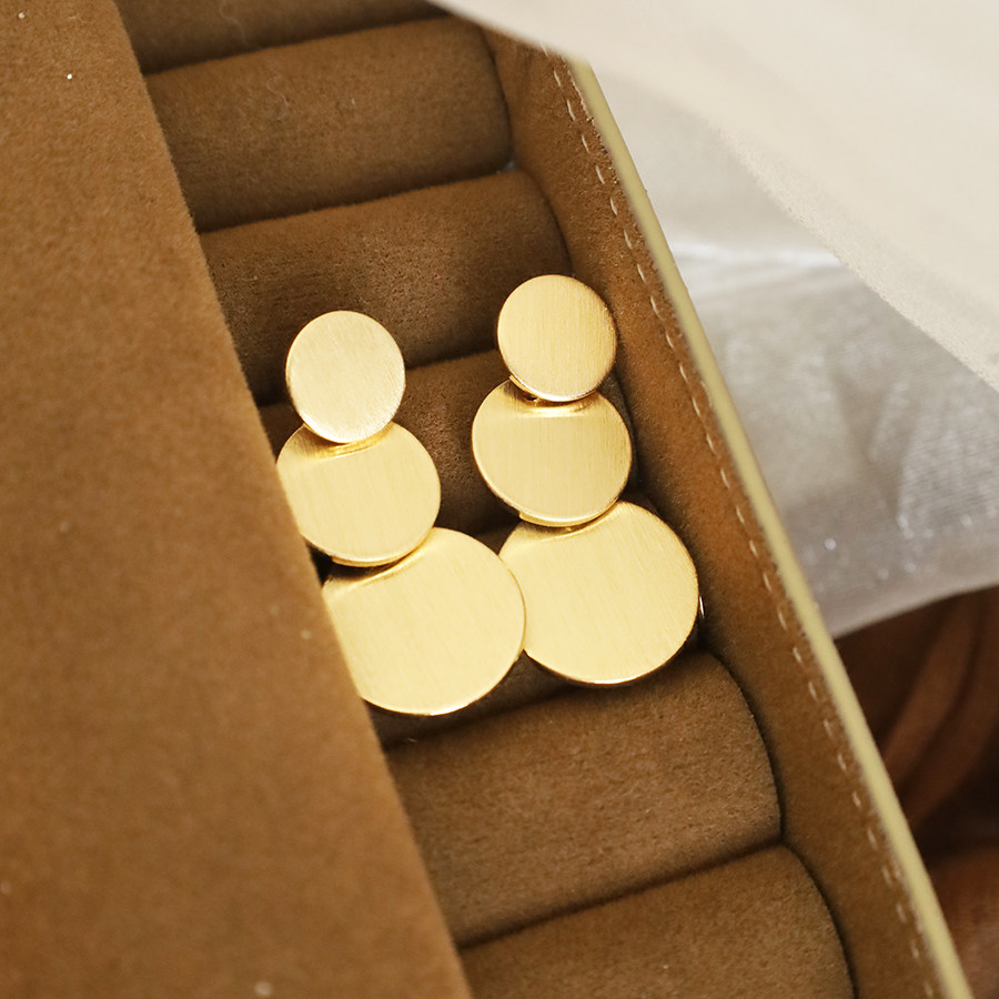 2025新款 金色拉丝圆形耳夹无耳洞耳环小众独特撞色耳钉