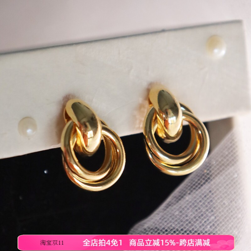 观雾眠 明星同款肌理圆圈圆环耳环耳夹合金镀18k真金冷淡风耳钉