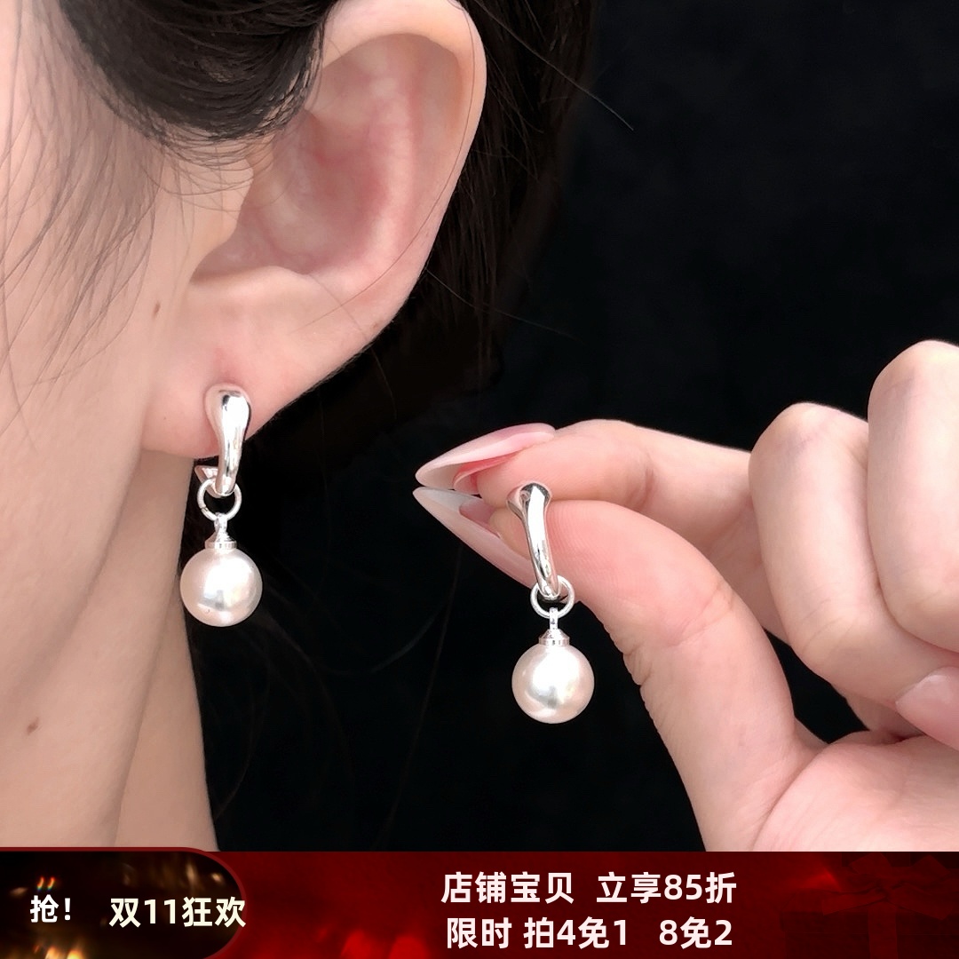 观雾眠气质白色珍珠耳夹耳扣高级感轻奢耳环女耳环可拆卸学生饰品