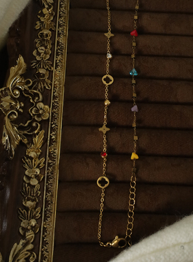 彩色锆石星星手链女金色多层链条不规则手工创意设计感配饰新款春