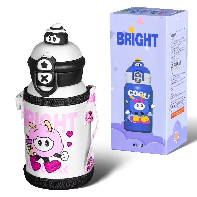 卡通文化用品动漫文创儿童保温水杯子吸管500ml带杯套保温杯小学生专用儿童壶271