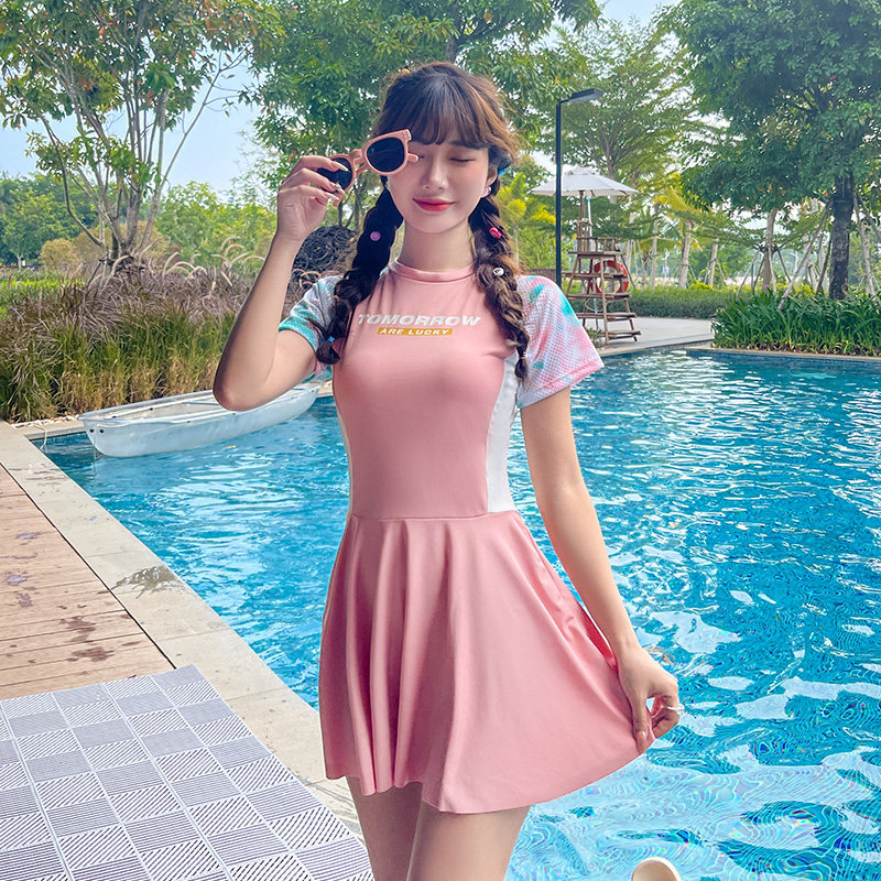 百雅分体泳衣女小清新保守新款少女裙式小胸聚拢两件套学生泳装夏