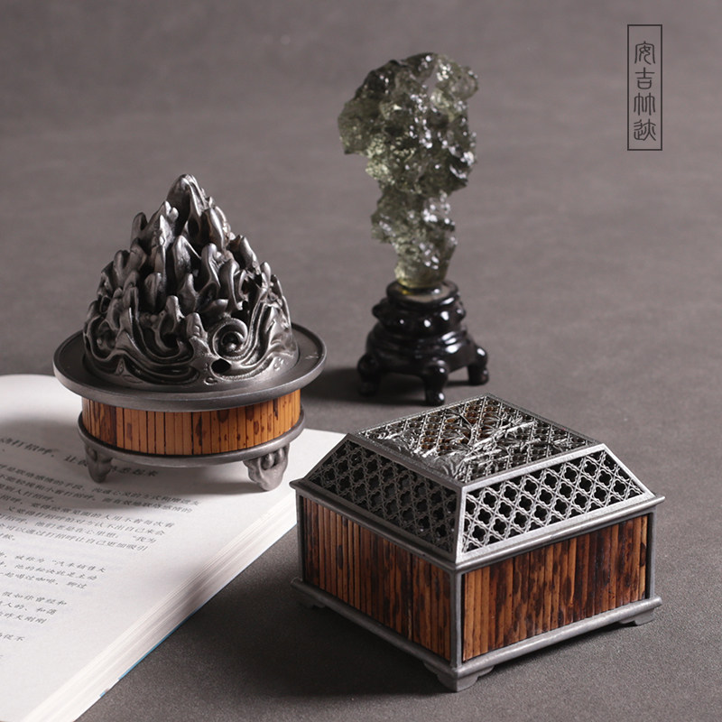 仿古老锡手工梅鹿竹博山炉茶道家用雅致檀香炉精美茶空间桌面摆件
