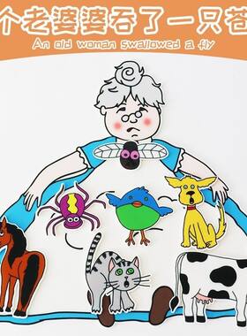 有个老婆婆吞了一只苍蝇故事绘本围裙剧幼儿园毛毡教具教学用品