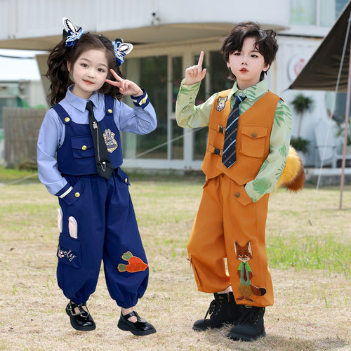 男童套装尼克狐秋装5女童兔子警官衣服儿童朱迪cos疯狂动物城服装
