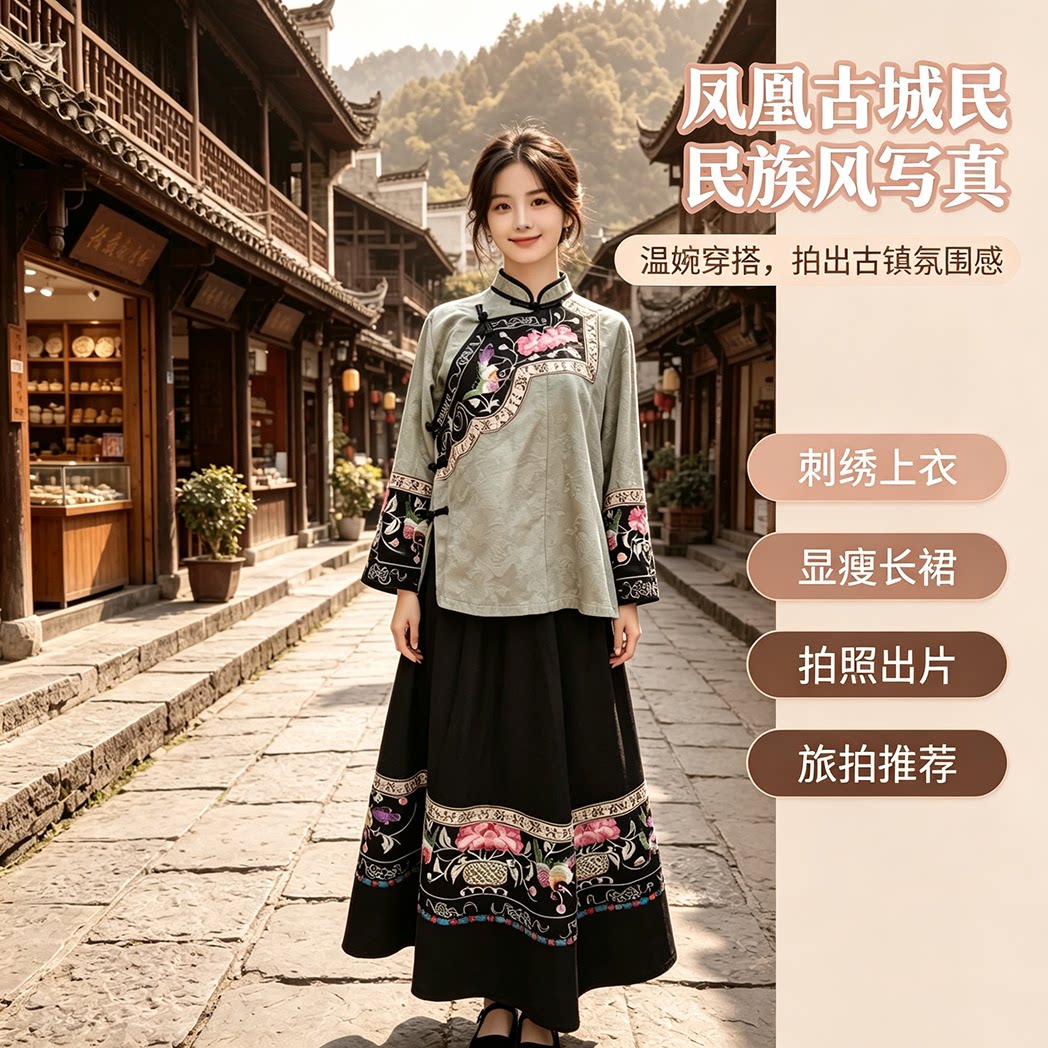 复古刺绣旅拍民族风显瘦女装