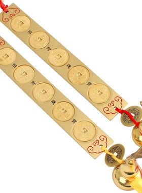 纯黄铜实心五帝尺葫芦铜钱尺摆件