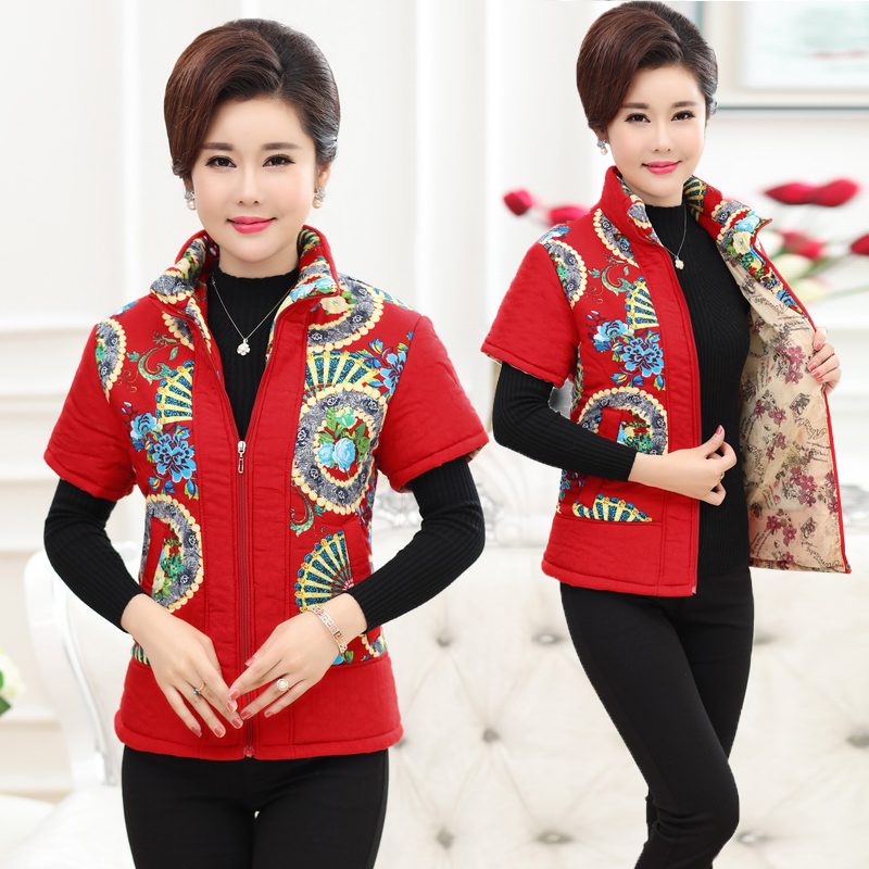 妈妈装坎肩加厚马甲马夹半袖背心