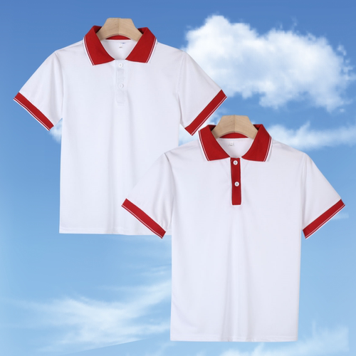 男女生白色红领夏季班服校服T恤