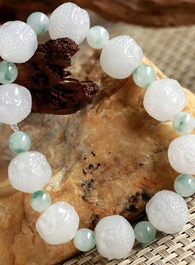 石之富缅甸天然翡翠A货冰种佛珠手玩手链65.62克