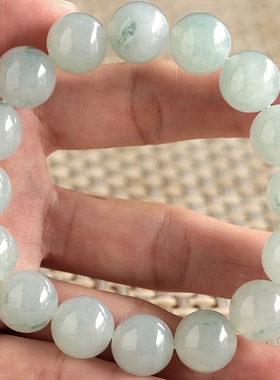 石之富珠宝缅甸天然玉石翡翠A货冰糯飘花圆珠手链57.65克