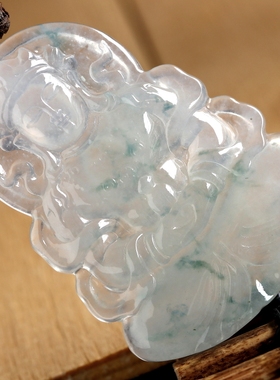 石之富缅甸天然翡翠A货形正冰种飘花吊坠观音22.10克