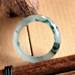 石之富珠宝缅甸天然翡翠A货精美冰种飘花戒圈3.35克