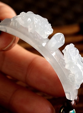 石之富缅甸天然翡翠A货冰种貔貅手牌手链14.49克