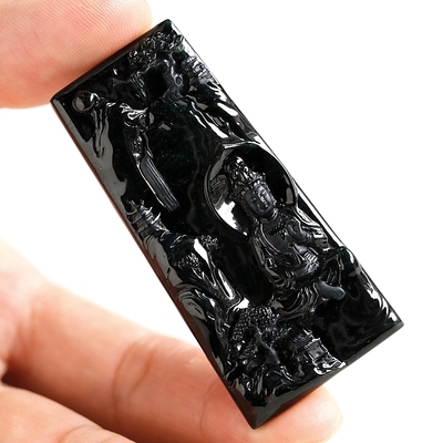 石之富珠宝缅甸天然翡翠A货冰种墨翠山水观音玉吊坠24.47克