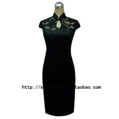 红影旗袍 黑色 晚会婚礼 定制旗袍礼服 高档