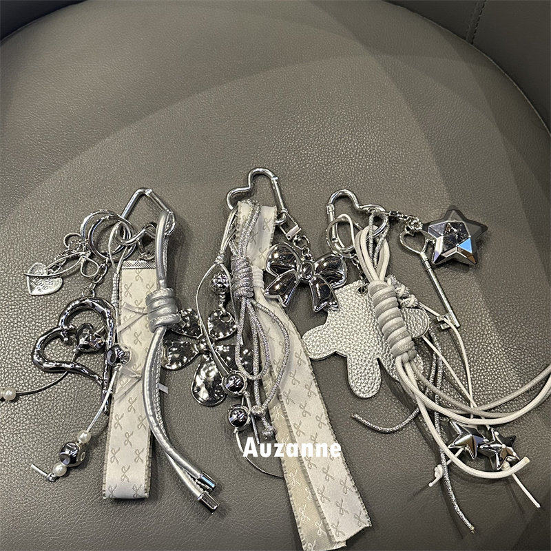 银色蝴蝶结花朵包包挂链车钥匙挂坠airpods耳机壳挂饰品