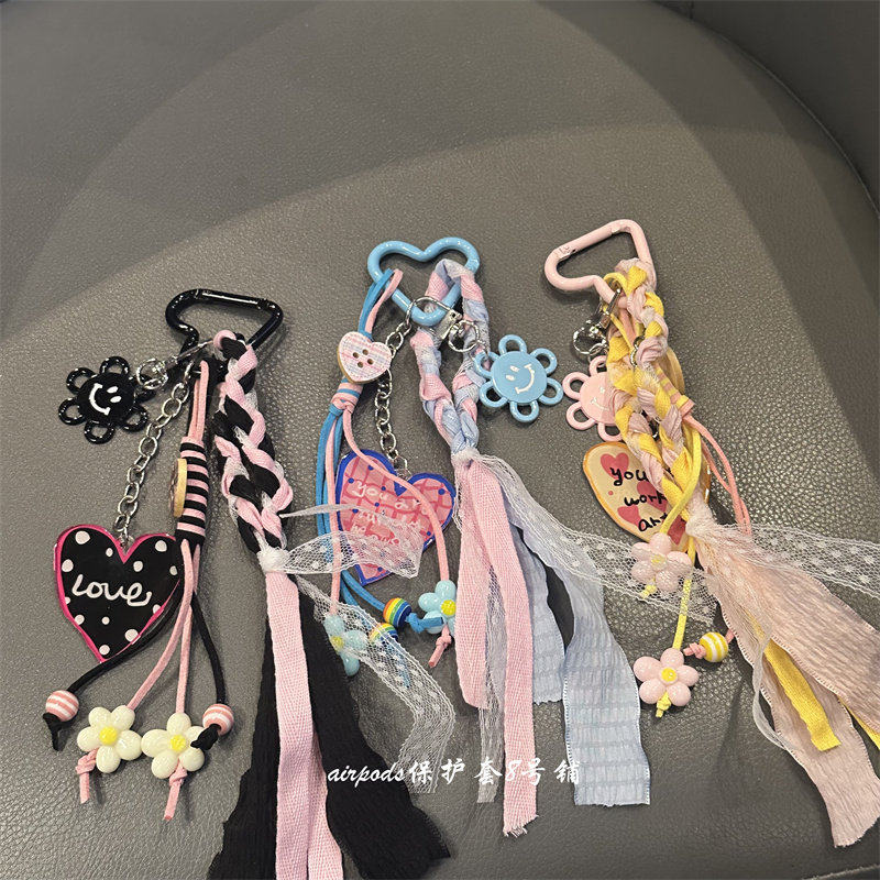 少女心多巴胺英文爱心包包挂链书包吊坠airpods耳机壳挂饰品