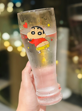 2025蜡笔小新啤酒杯大容量玻璃水杯可爱女生家用高颜值果汁牛奶杯