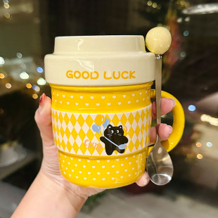 特别好看随行咖啡杯带盖设计感小众女士高颜值泡茶陶瓷杯子伴手礼