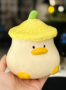 可爱女生超萌小黄鸭陶瓷杯子带盖高颜值趣味马克杯特别好看的水杯