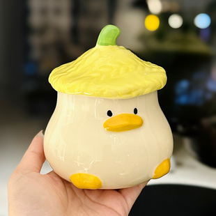水杯 可爱女生超萌小黄鸭陶瓷杯子带盖高颜值趣味马克杯特别好看