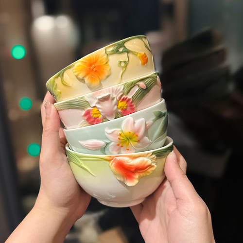 陶瓷家用郁金香立体浮雕饭碗