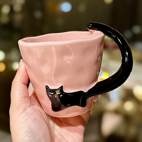 手工陶瓷可爱小黑猫马克杯
