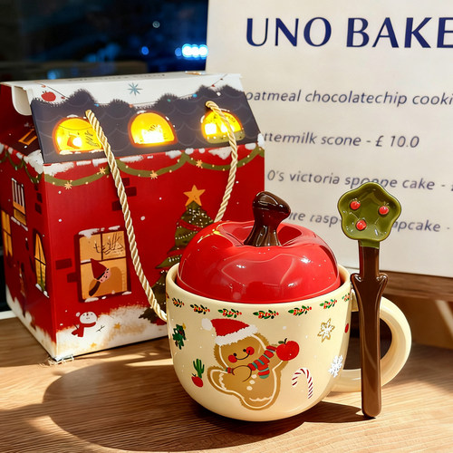 可爱卡通圣诞苹果陶瓷马克杯