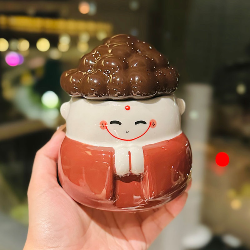 我佛瓷杯马克杯带盖勺送闺蜜