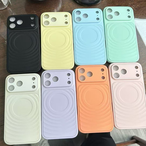 适用于苹果17PROMAX/IPhone 16/15PRO/14/13/12简约液态硅胶彩色大视窗秒变17磁吸波浪纹精孔防摔手机壳批发