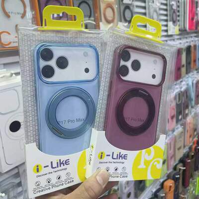 适用于苹果18PROMAX/IPhone17PRO高端全包晶透360旋转金属支架超薄PC加硬不发黄磁吸透明保护套手机壳批发