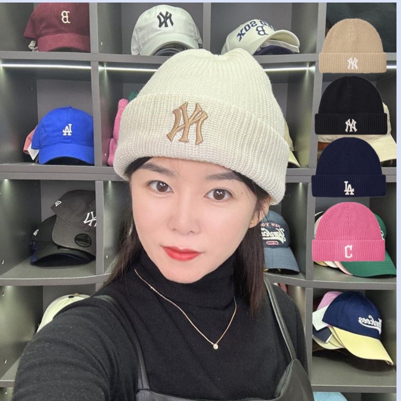 韩国MLB针织帽24秋冬新款毛线帽男女同款保暖冷帽休闲运动LA帽子